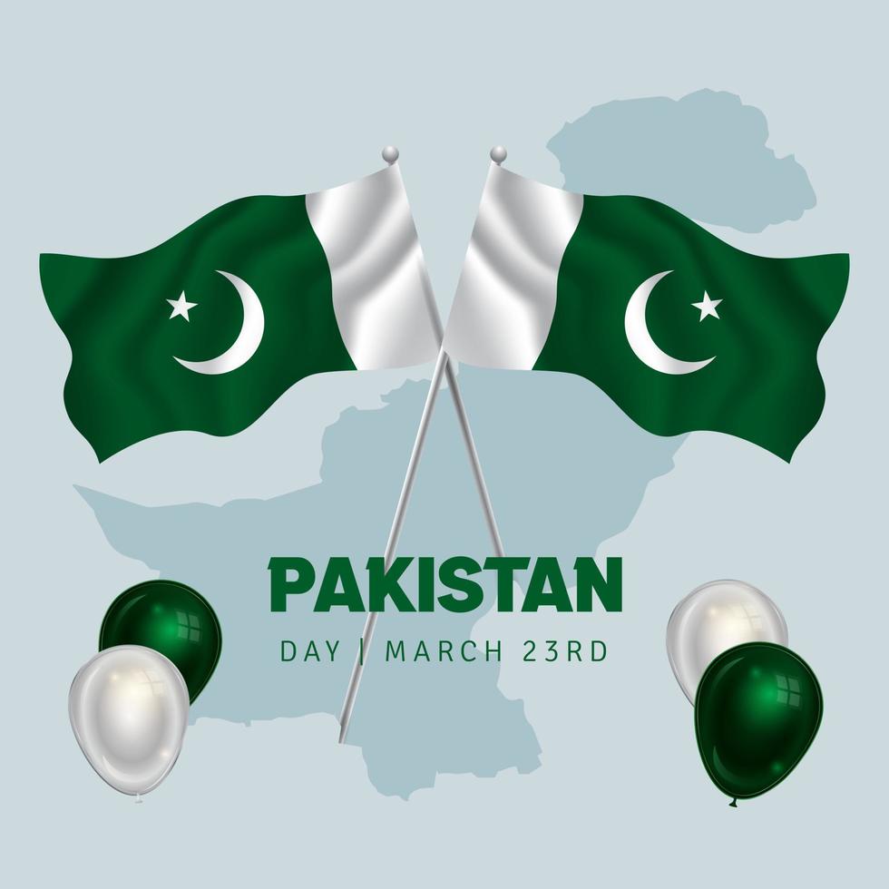 día de pakistán 23 de marzo con ilustración de banderas en el mapa de pakistán fondo aislado vector