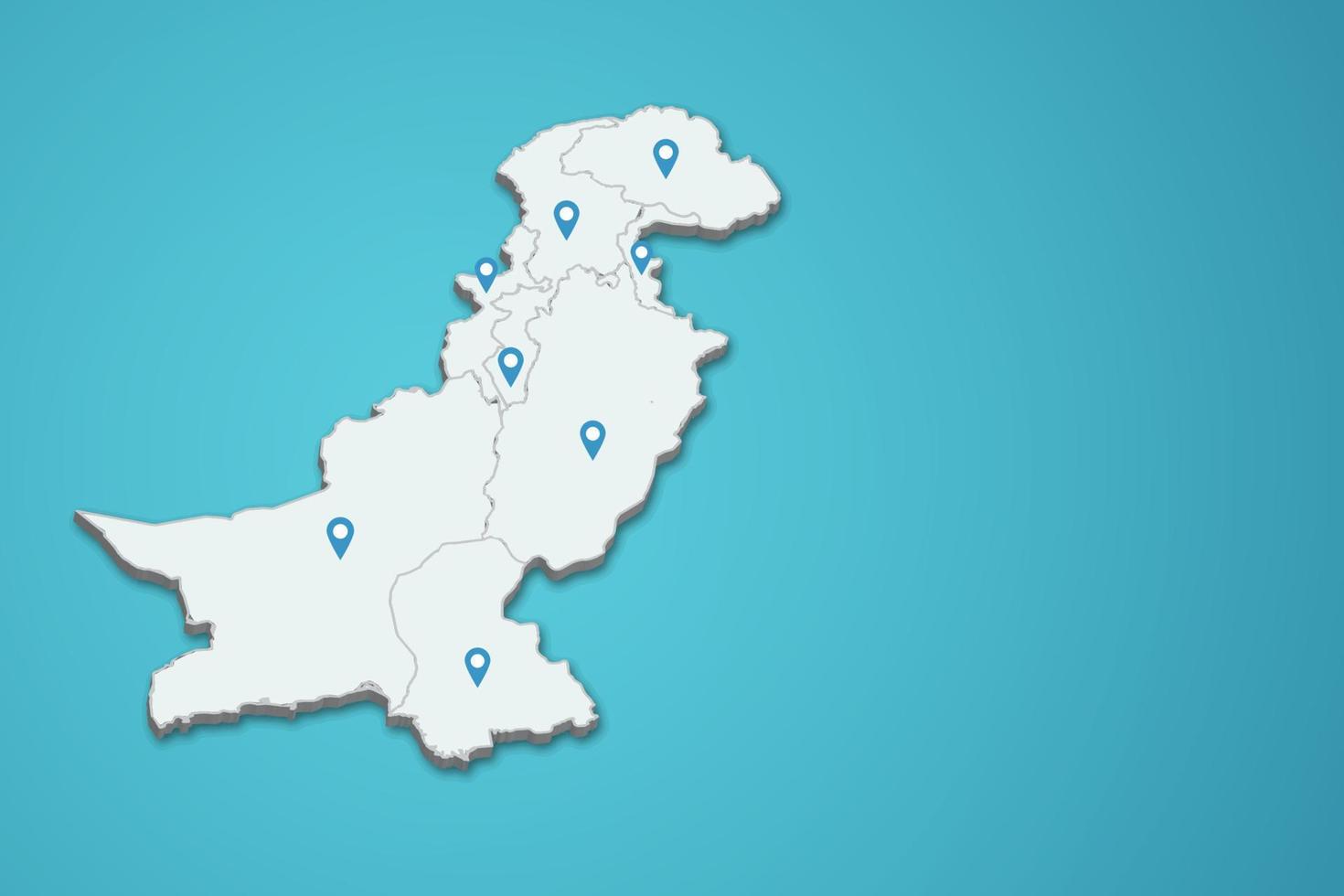 ilustración de mapa 3d de pakistán con pin de mapa sobre fondo aislado vector