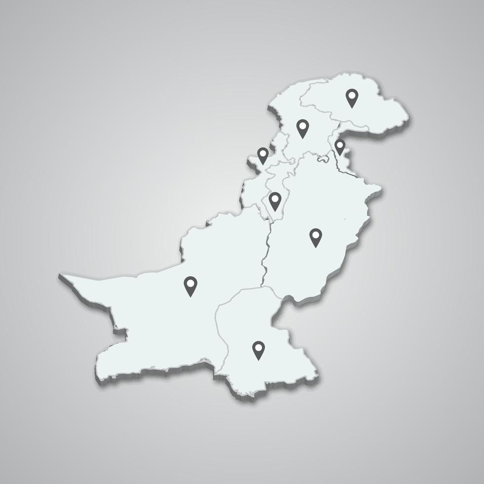 ilustración de mapa 3d de pakistán con pin de mapa sobre fondo aislado vector