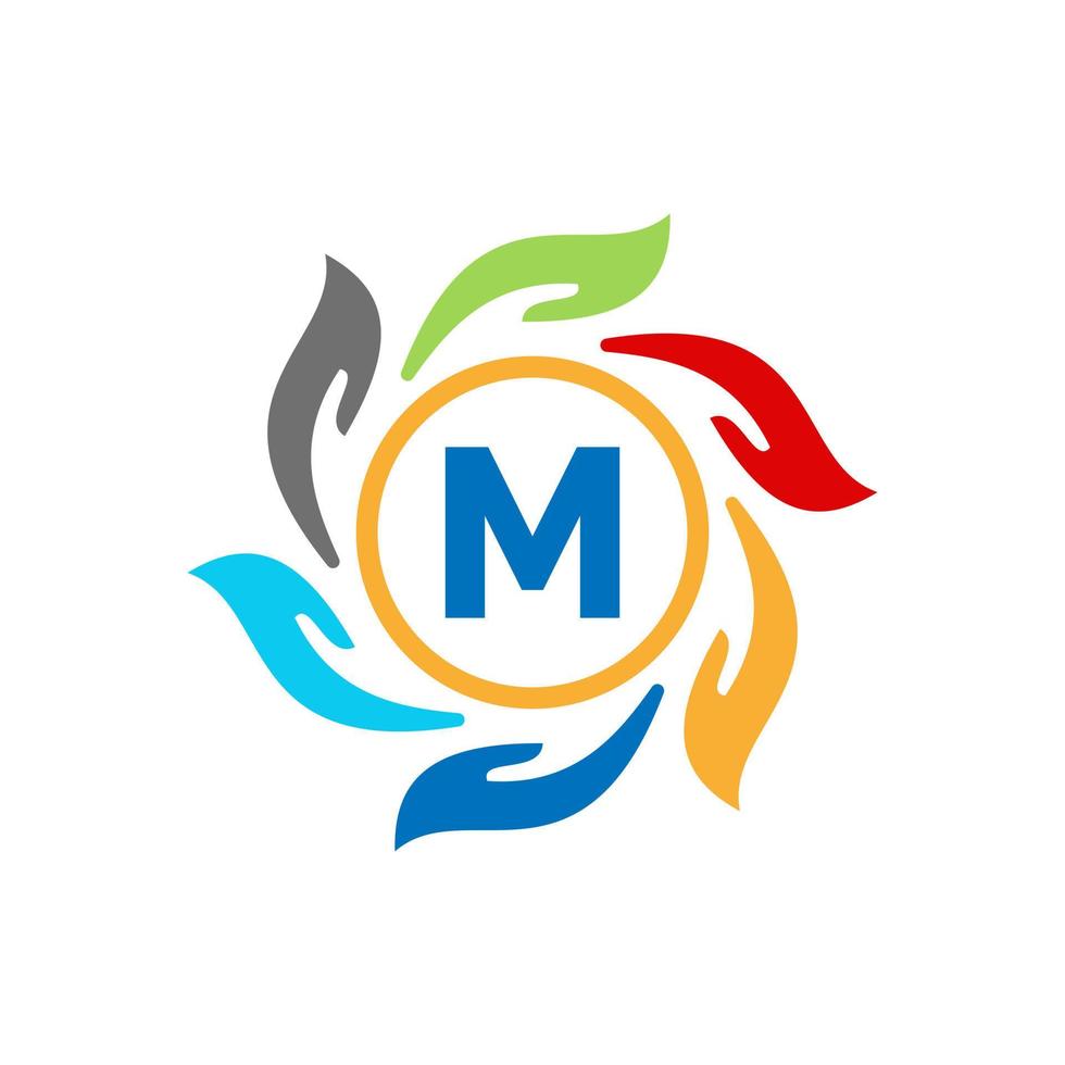 Letter M Charity Logo Hand Care and Foundation Logotype, Unity Symbol vector