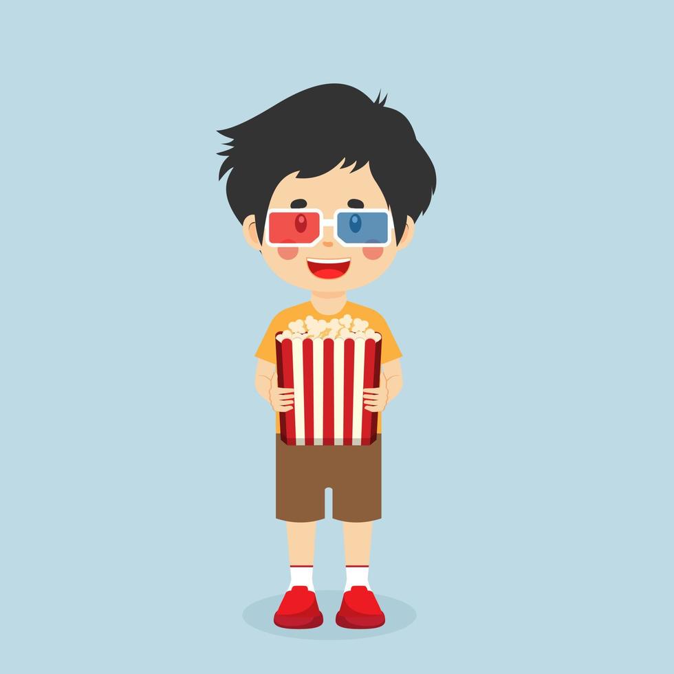 Little Boy Watching Movie in Cinema vector