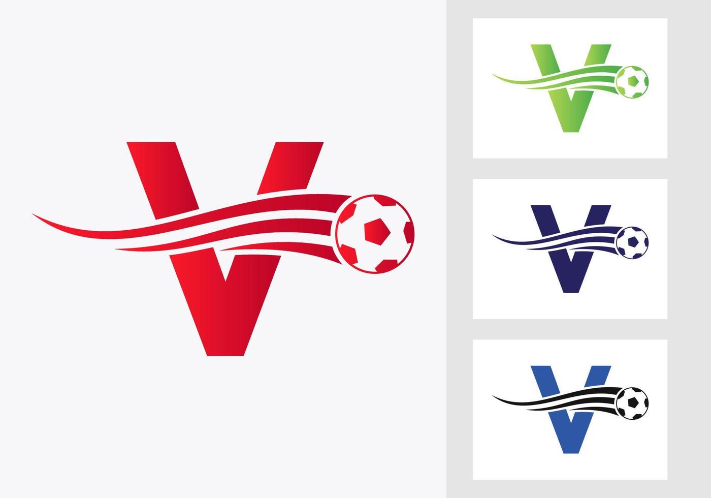 Soccer Football Logo On Letter V Sign. Soccer Club Emblem Concept Of Football Team Icon vector