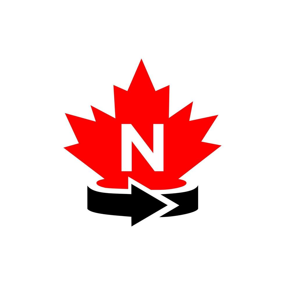 Letter N Canadian Maple Logo Design Template. Red Maple Canadian Logotype vector