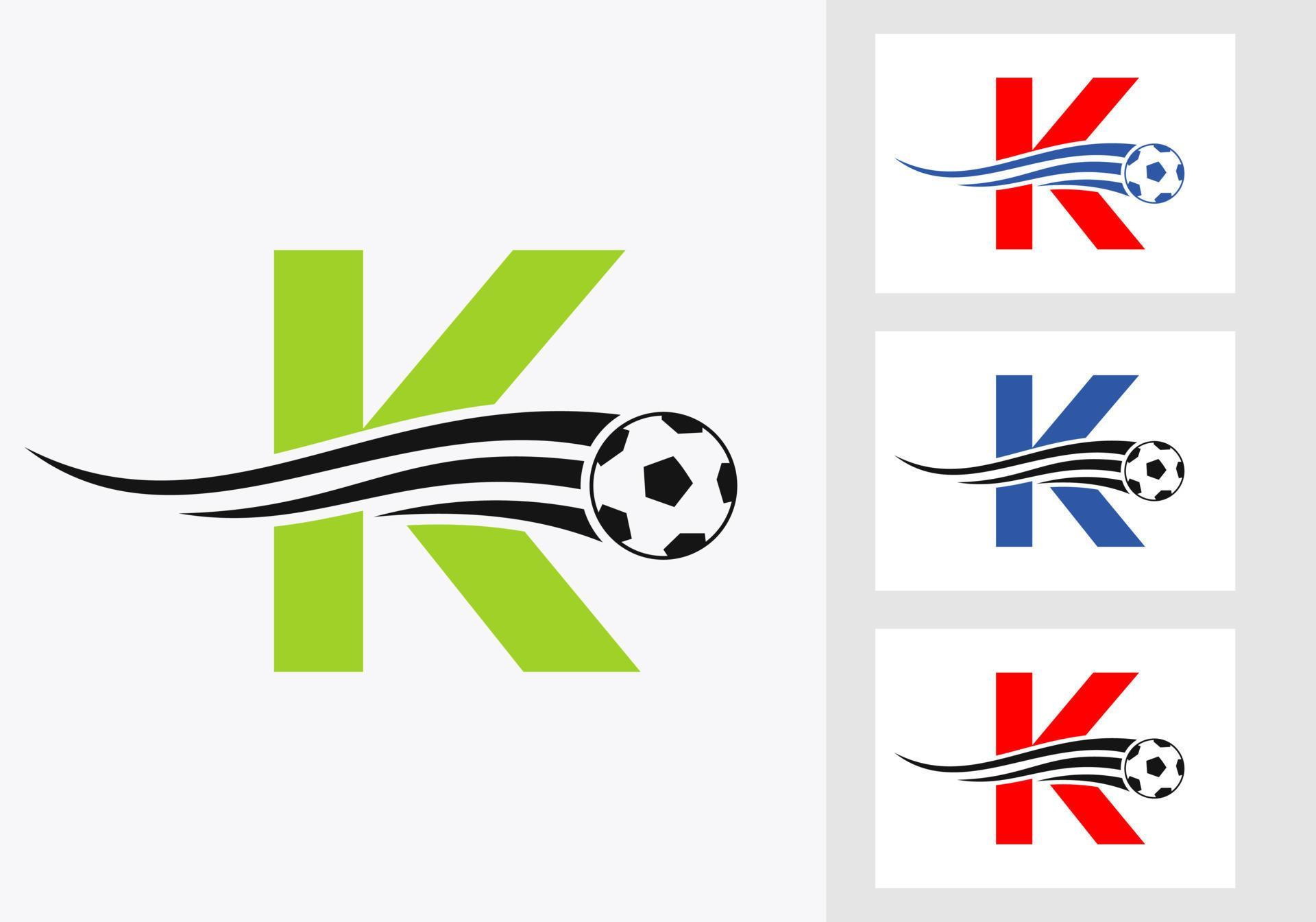 Soccer Football Logo On Letter K Sign. Soccer Club Emblem Concept Of