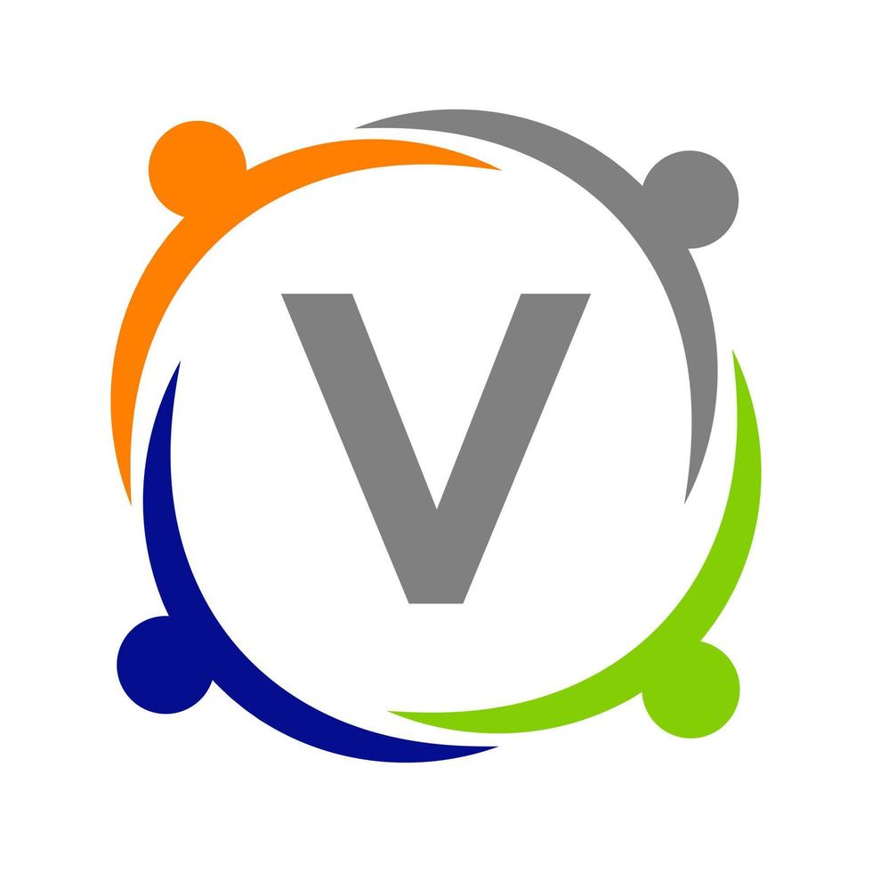 diseño de logotipo de trabajo en equipo de unidad con plantilla de letra v. plantilla de logotipo de caridad vector