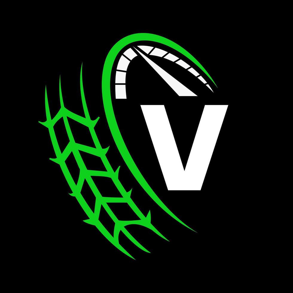 Car Automotive Logo On Letter V Speed Concept. Sport Car Template For