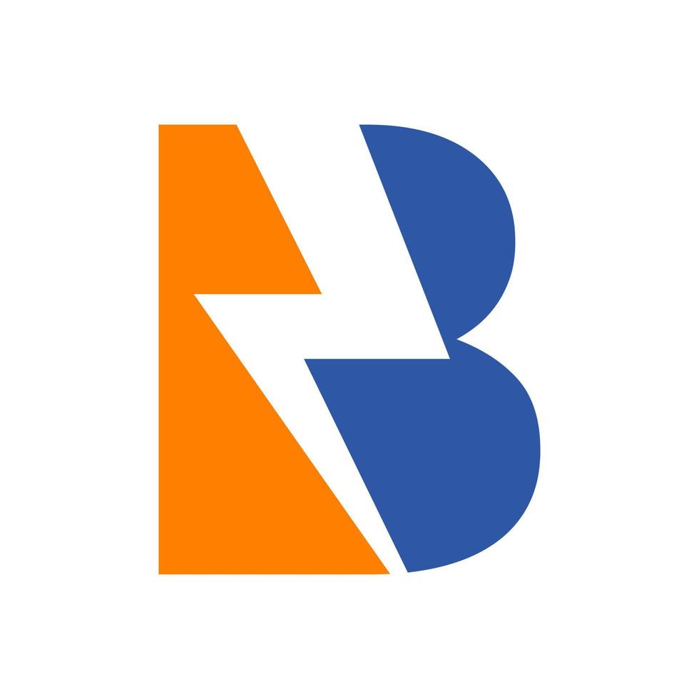 logotipo de potencia de la letra b. diseño de logotipo de potencia con plantilla de perno de trueno de iluminación vector