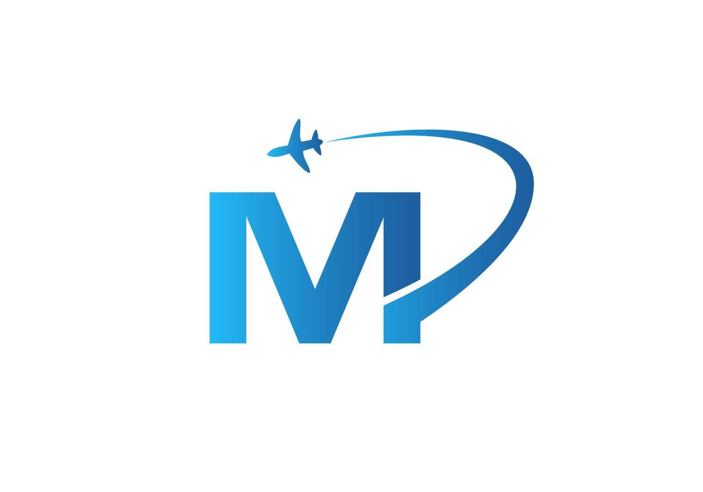 Letter M Travel Logo Design Concept With Flying Airplane Symbol vector