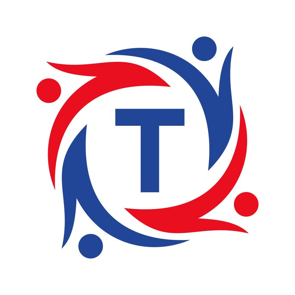 American Charity Logo on Letter T Sign. Unite Teamwork Foundation icon Organization Care Logo vector