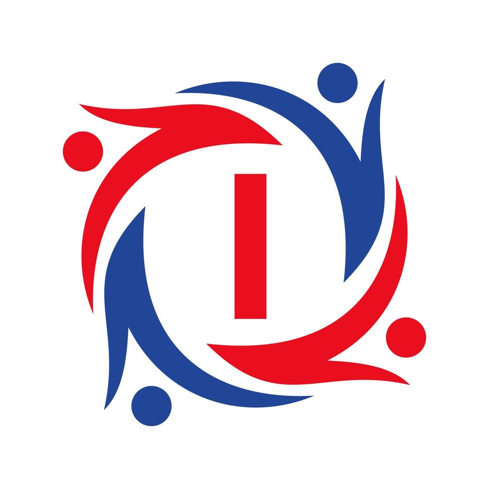 American Charity Logo on Letter I Sign. Unite Teamwork Foundation icon Organization Care Logo vector
