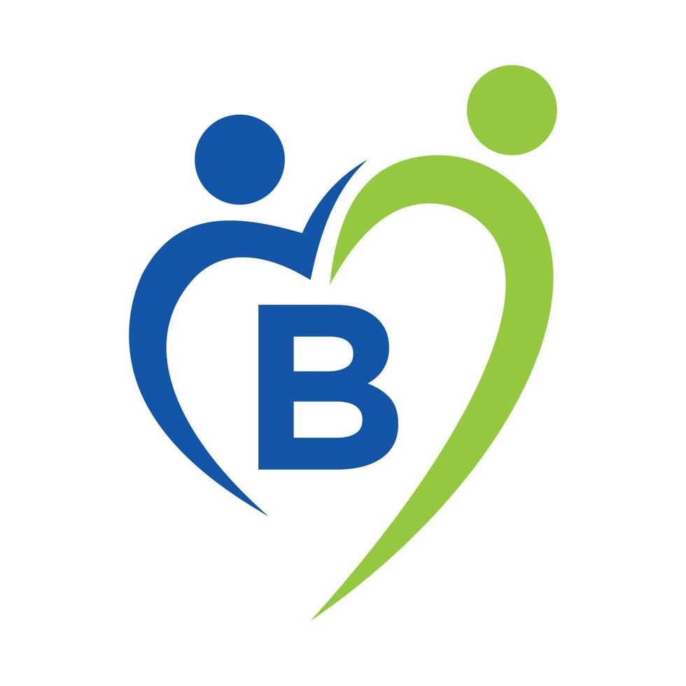 Community Care Logo On Letter B Vector Template. Teamwork, Heart, People, Family Care, Love Logos. Charity Foundation Creative Charity Donation Sign