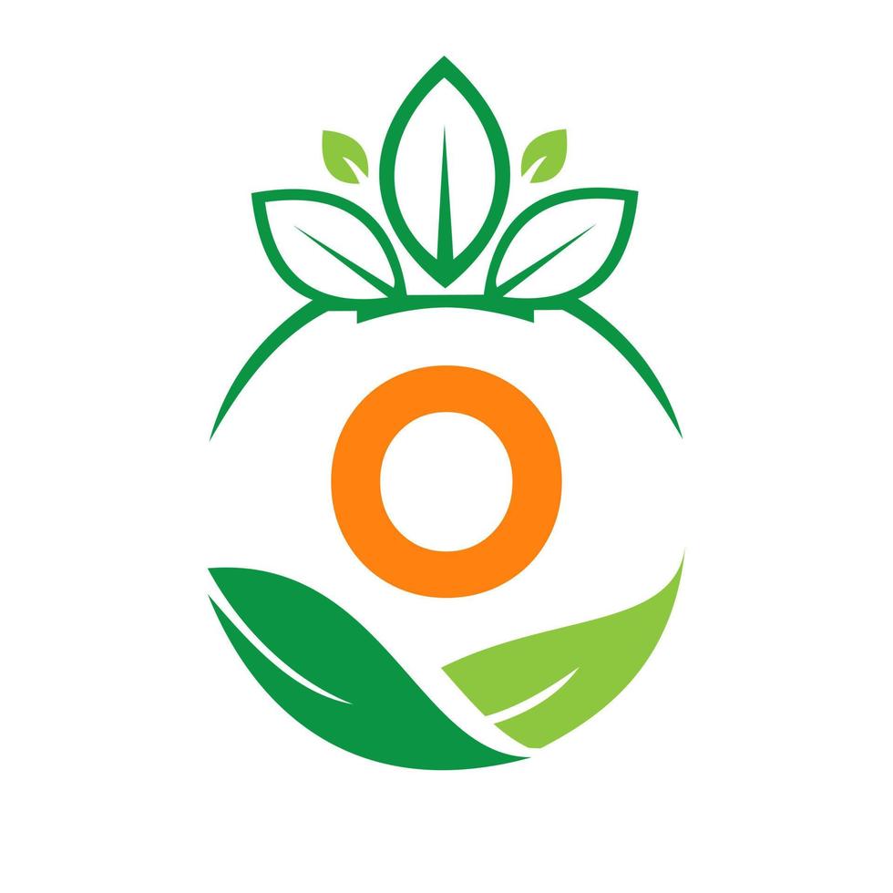 Ecology Health On Letter O Eco Organic Logo Fresh, Agriculture Farm Vegetables. Healthy Organic Eco Vegetarian Food Template vector