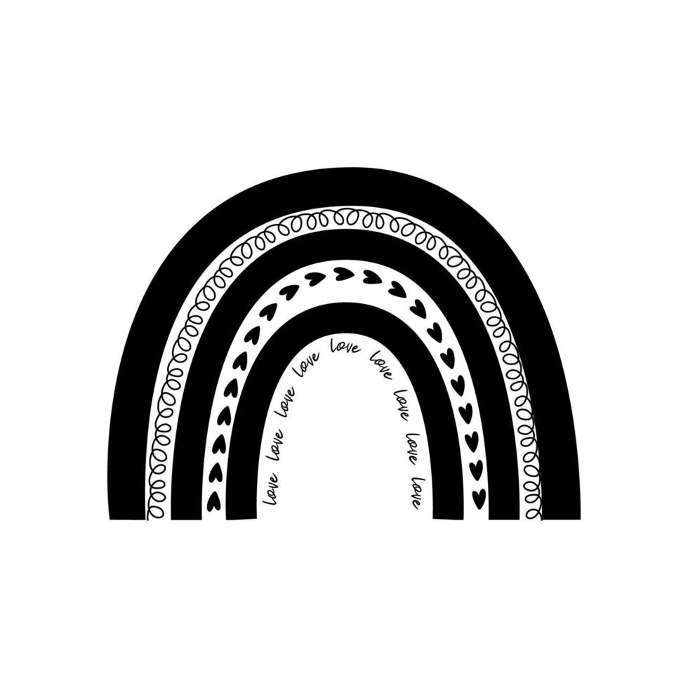 Cute black rainbow shape. Baby rainbow logo. Modern kids print, decorative graphic element. Doodle hand drawn rainbow isolated on white. Simple kids design. Wall art illustration. Rainbow silhouette. vector