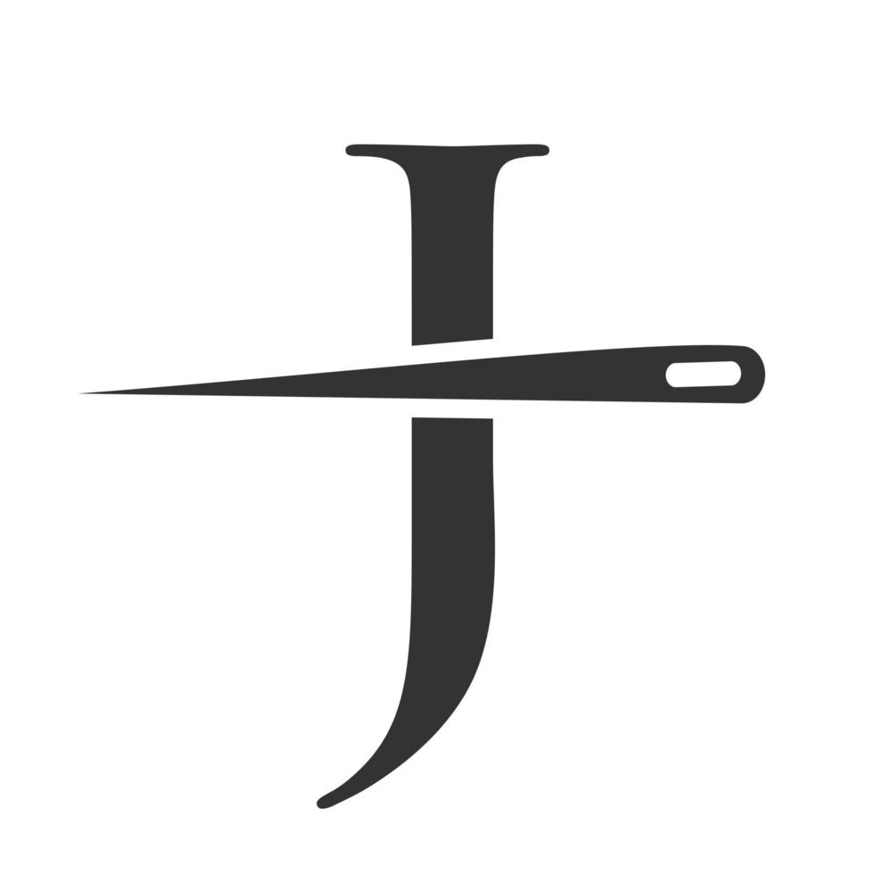 Initial Letter J Tailor Logo, Needle and Thread Combination for Embroider, Textile, Fashion, Cloth, Fabric Template vector
