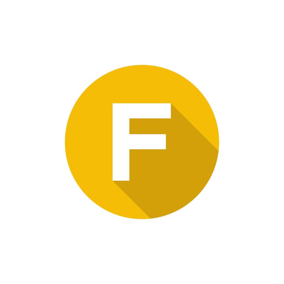 alfabeto, símbolo de texto icono plano letra f con plantilla de signo de sombra larga vector
