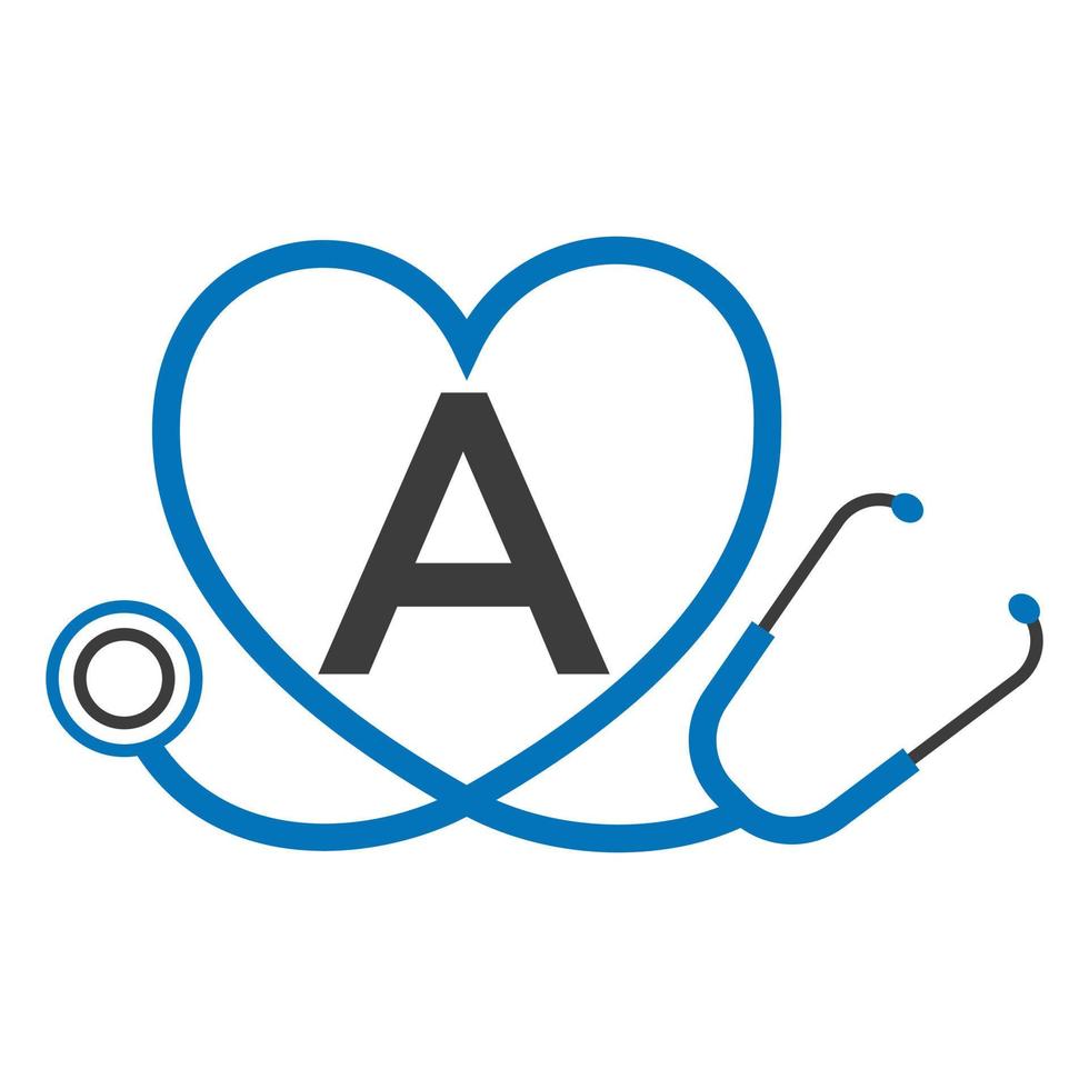 Medical Logo on Letter A Template. Doctors Logo with Stethoscope Sign Vector