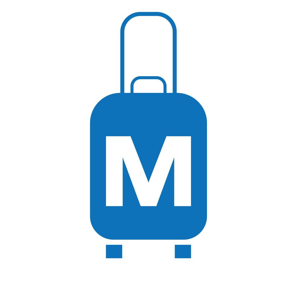 Letter M Travel Logo. Travel Bag Holiday airplane with bag tour and tourism company logo vector