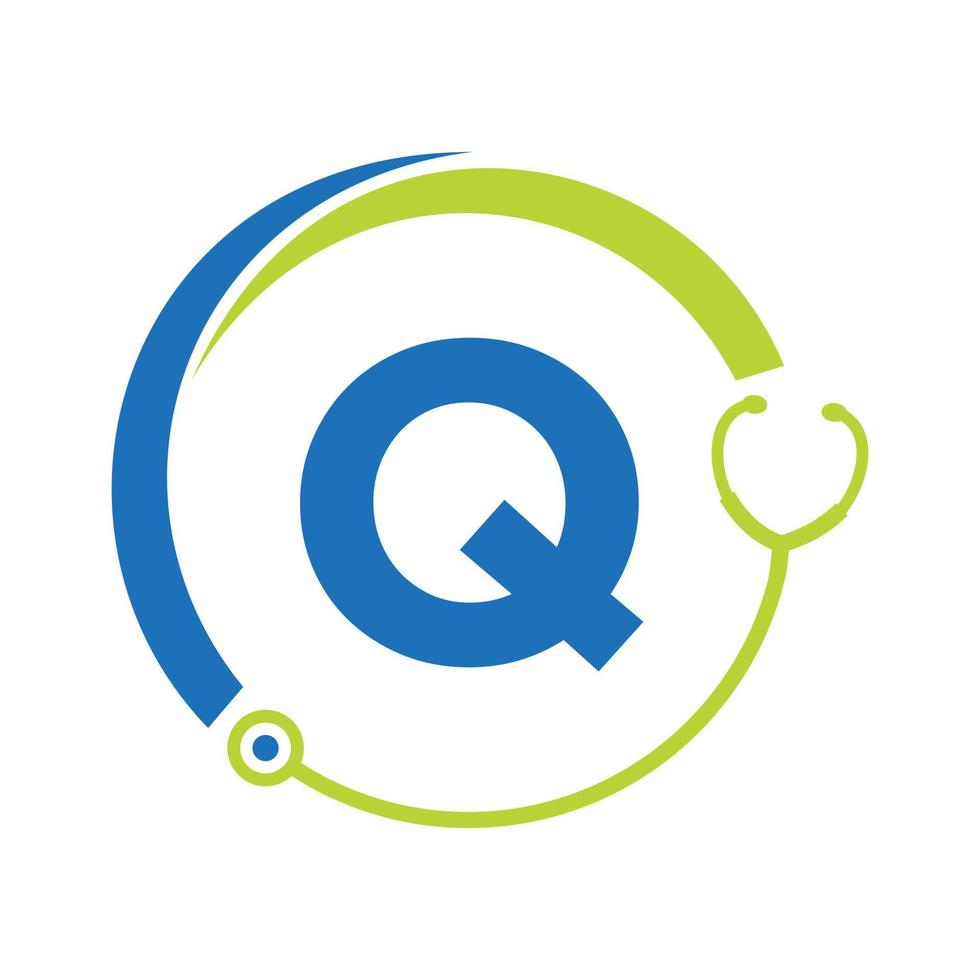 Letter Q Healthcare Symbol Medical Logo  Template. Doctors Logo with Stethoscope Sign vector