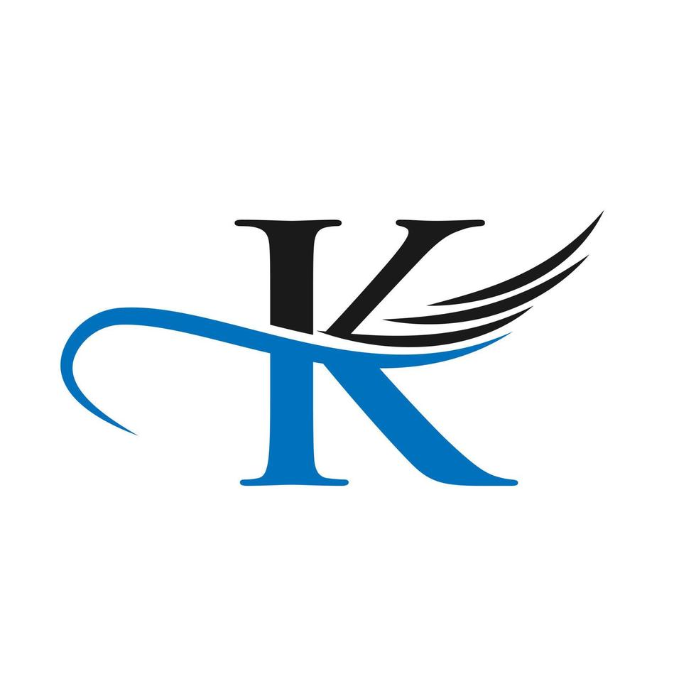 Letter K Wing Logo Design Template Concept With Fashion Wing Concept vector