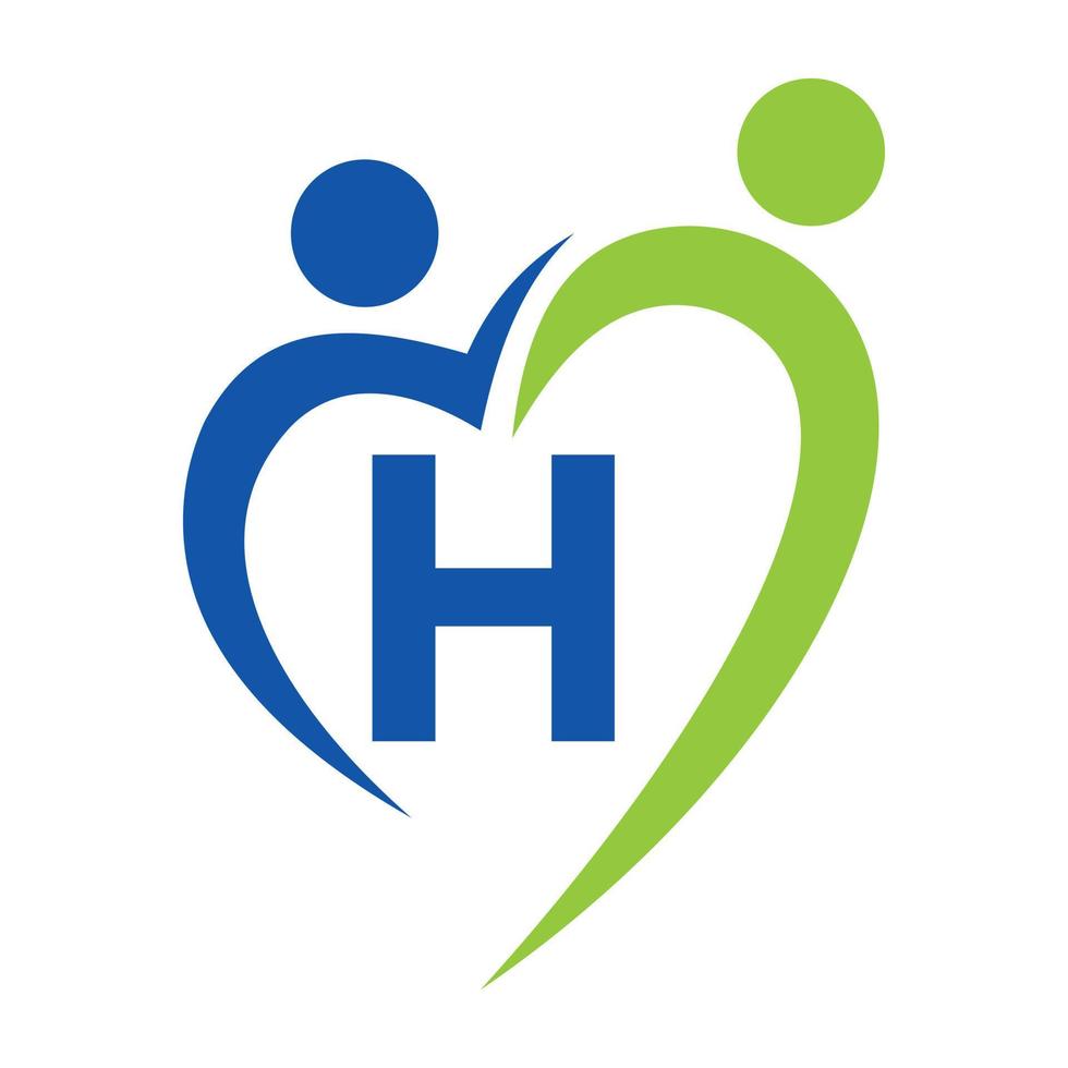 Community Care Logo On Letter H Vector Template. Teamwork, Heart, People, Family Care, Love Logos. Charity Foundation Creative Charity Donation Sign