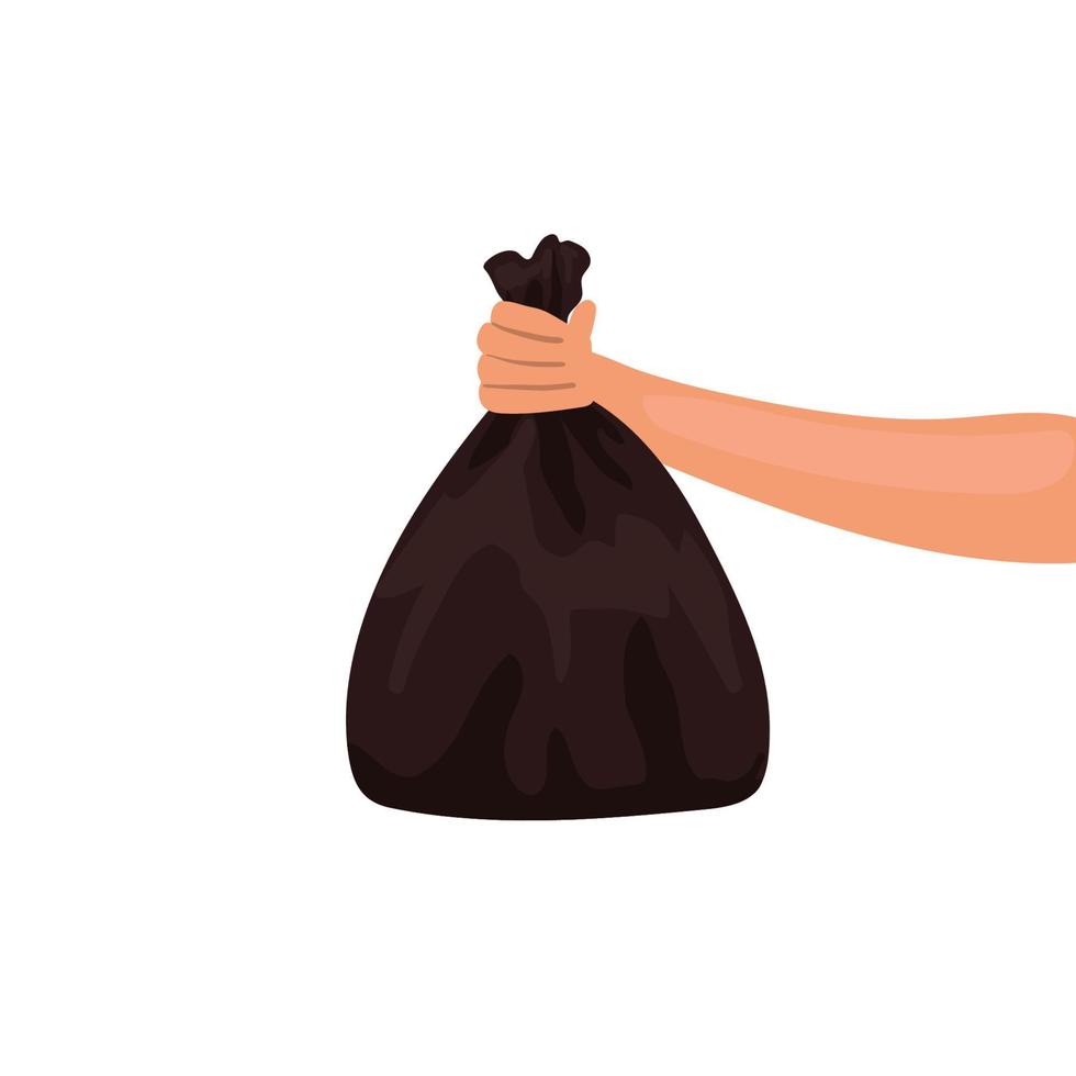Hands holding garbage bags and trash bins, recycled icons, with a blue background flat design vector illustration.