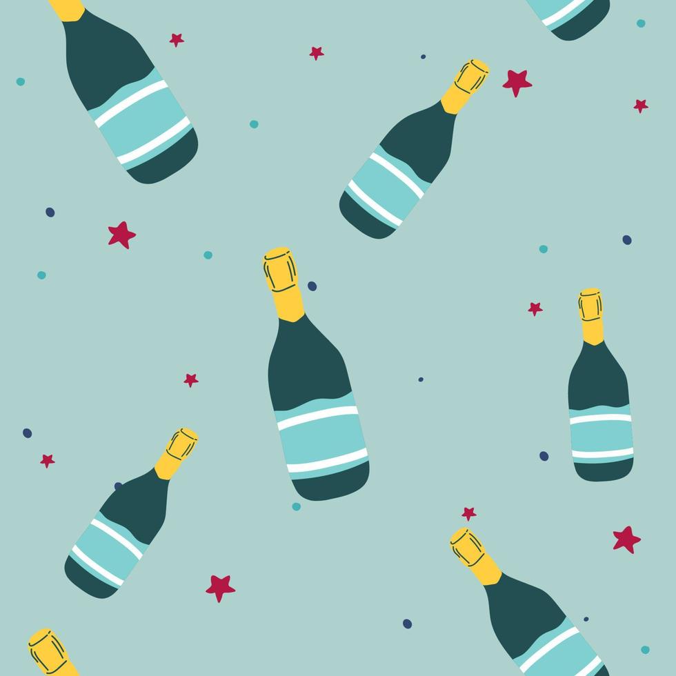 Champagne, Prosecco, Cava Celebration, New Year, Seamless Vector Pattern, Background.