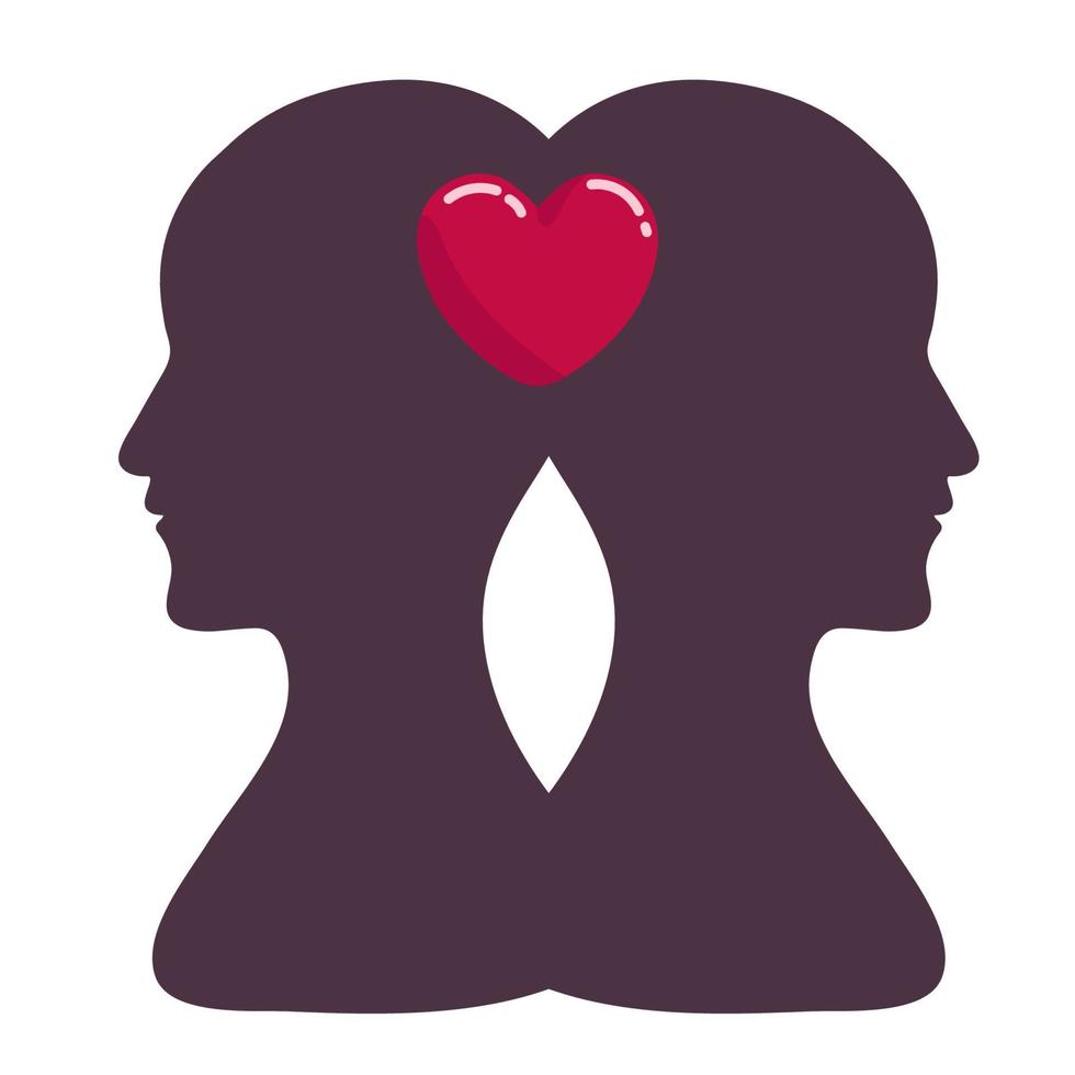 Heart and Brain concept, conflict between emotions and rational thinking, teamwork and balance between soul and intelligence. Vector logo or icon design