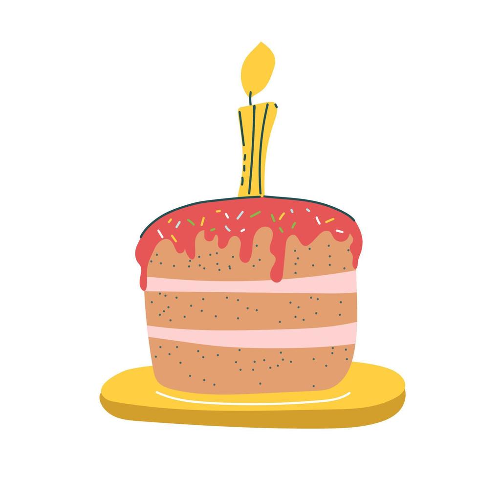 pastel de cumpleaños juguetón con vela aislado en blanco vector