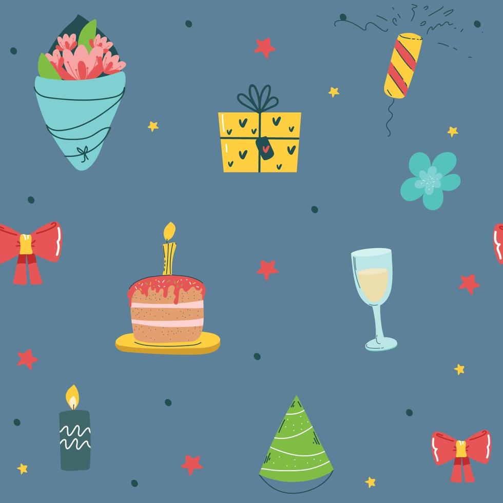 colorful birthday seamless pattern perfect for gift wrap, gift bag and etc vector