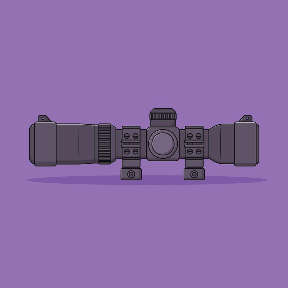 Tactical Scope Vector Icon Illustration. Rifle Attachment Tool. Binocular. Flat Cartoon Style Suitable for Web, Landing Page, Banner, Flyer, Sticker, Wallpaper, Background, Mobile App, UI