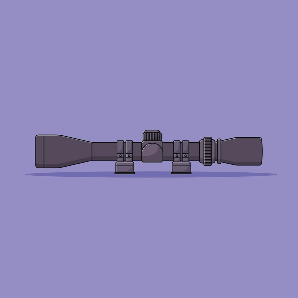 Tactical Scope Vector Icon Illustration. Rifle Attachment Tool. Binocular. Flat Cartoon Style Suitable for Web, Landing Page, Banner, Flyer, Sticker, Wallpaper, Background, Mobile App, UI