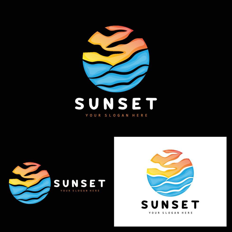 Sunset Logo, Beach Design, River And Sun Illustration, Vector Enjoying The Twilight