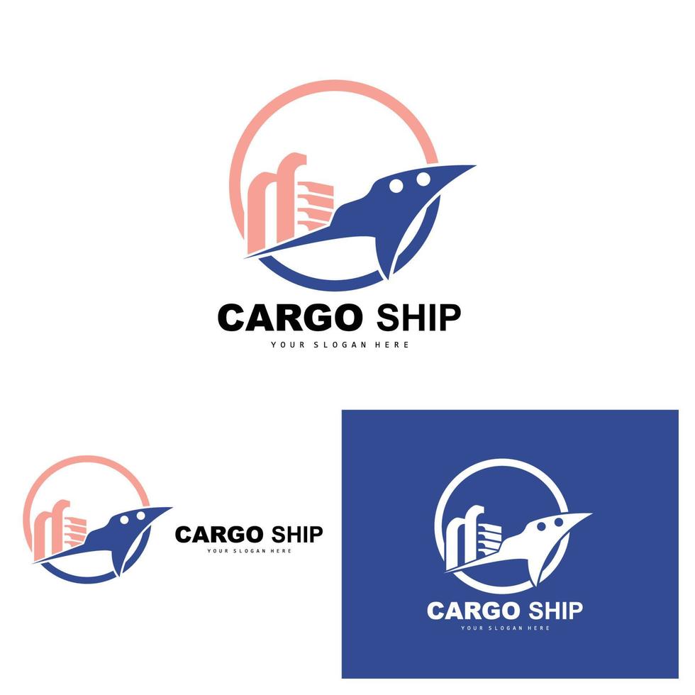 logotipo de buque de carga, vector de buque de carga rápida, velero, diseño para empresa de fabricación de buques, navegación fluvial, vehículos marinos, transporte, logística