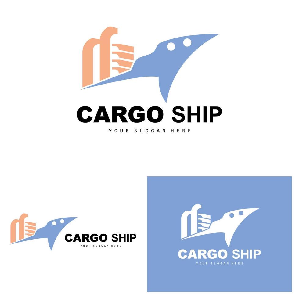Cargo Ship Logo, Fast Cargo Ship Vector, Sailboat, Design For Ship Manufacturing Company, Waterway Sailing, Marine Vehicles, Transport, Logistics vector