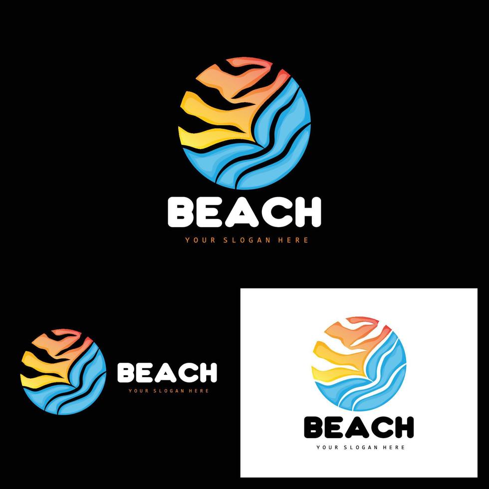 logotipo de puesta de sol, diseño de playa, ilustración de río y sol, vector disfrutando del crepúsculo