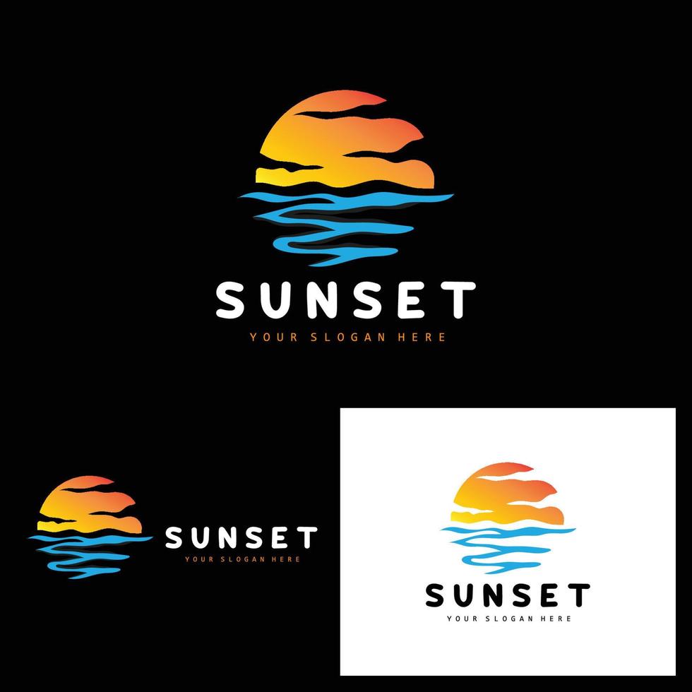 Sunset Logo, Beach Design, River And Sun Illustration, Vector Enjoying The Twilight