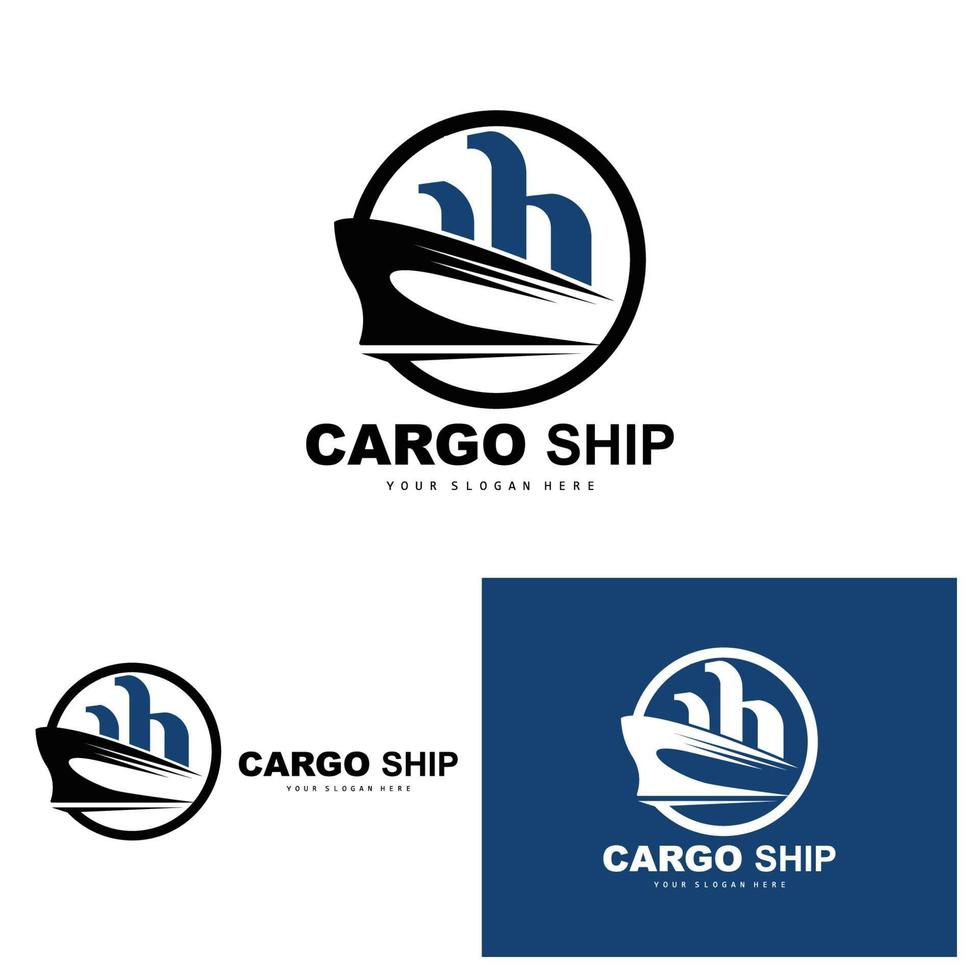 logotipo de buque de carga, vector de buque de carga rápida, velero, diseño para empresa de fabricación de buques, navegación fluvial, vehículos marinos, transporte, logística