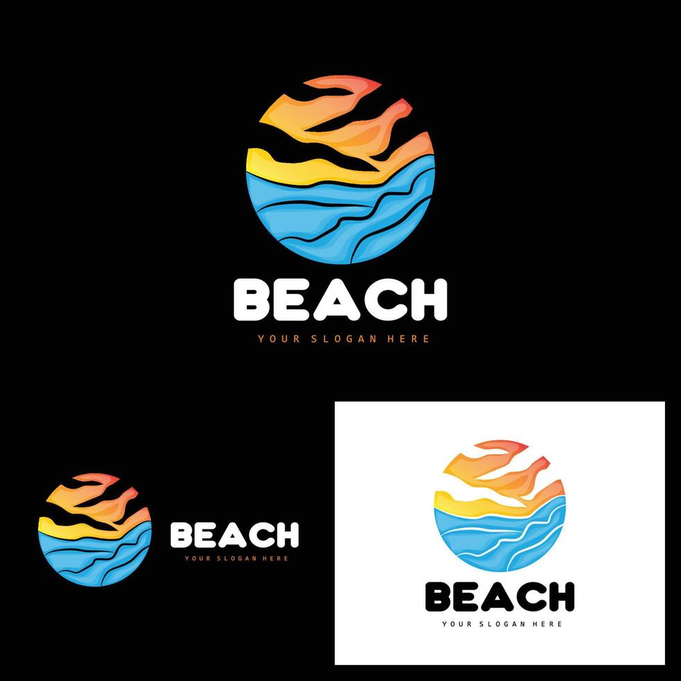 logotipo de puesta de sol, diseño de playa, ilustración de río y sol, vector disfrutando del crepúsculo