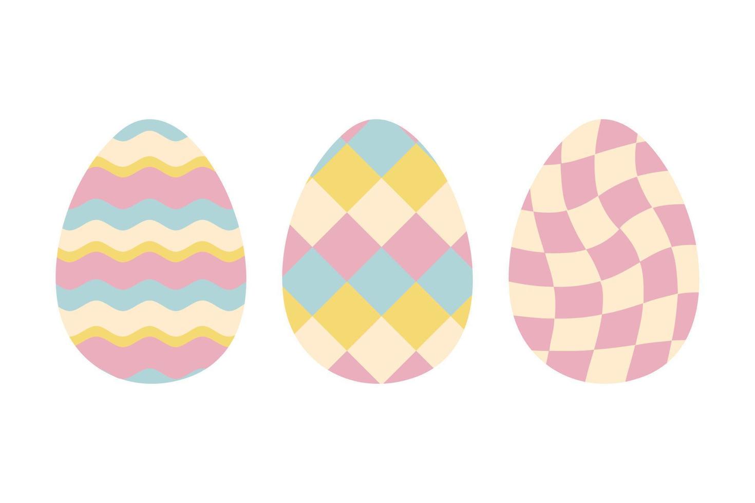 Easter eggs collection in 1970 retro style. Perfect for stickers, cards, print. vector