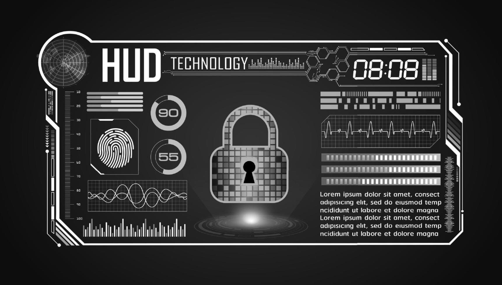 Modern HUD Technology Screen Background with lock vector