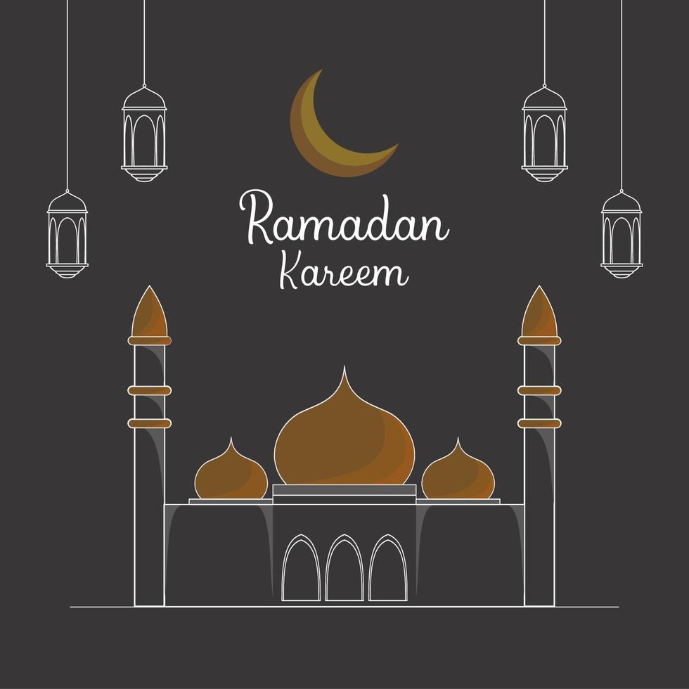 ramadan kareem greeting background design with mosque illustration vector