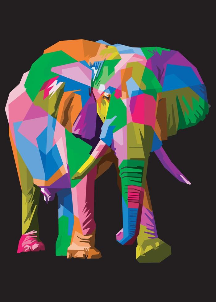 elefante colorido en estilo pop art aislado con fondo negro vector