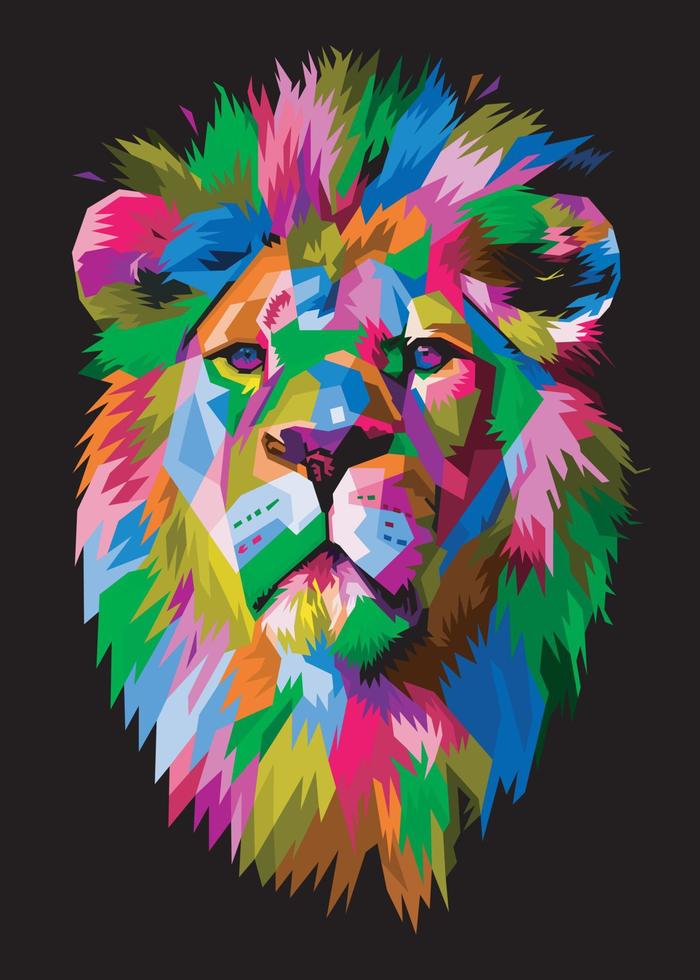 colorful lion head on pop art style isolated with black backround vector