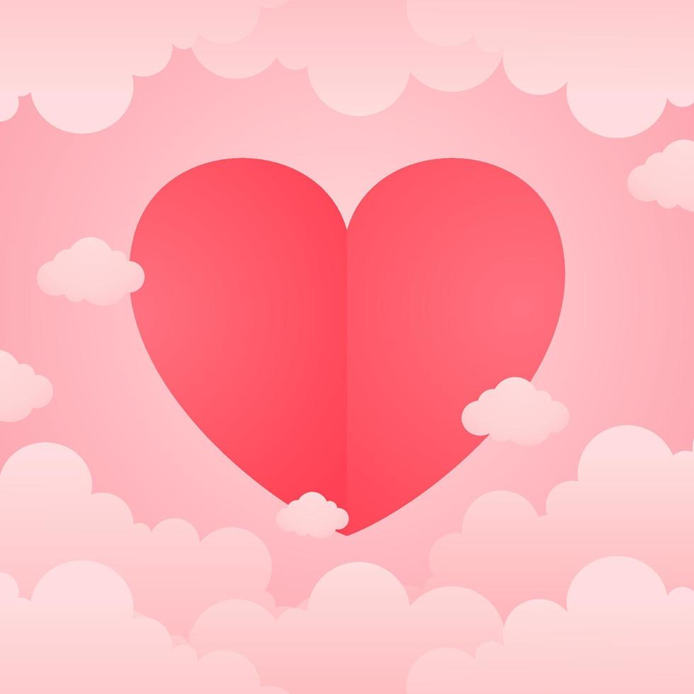 fondo rosa con ilustración de nube y forma de corazón para la celebración del día de san valentín y tarjeta de felicitación vector