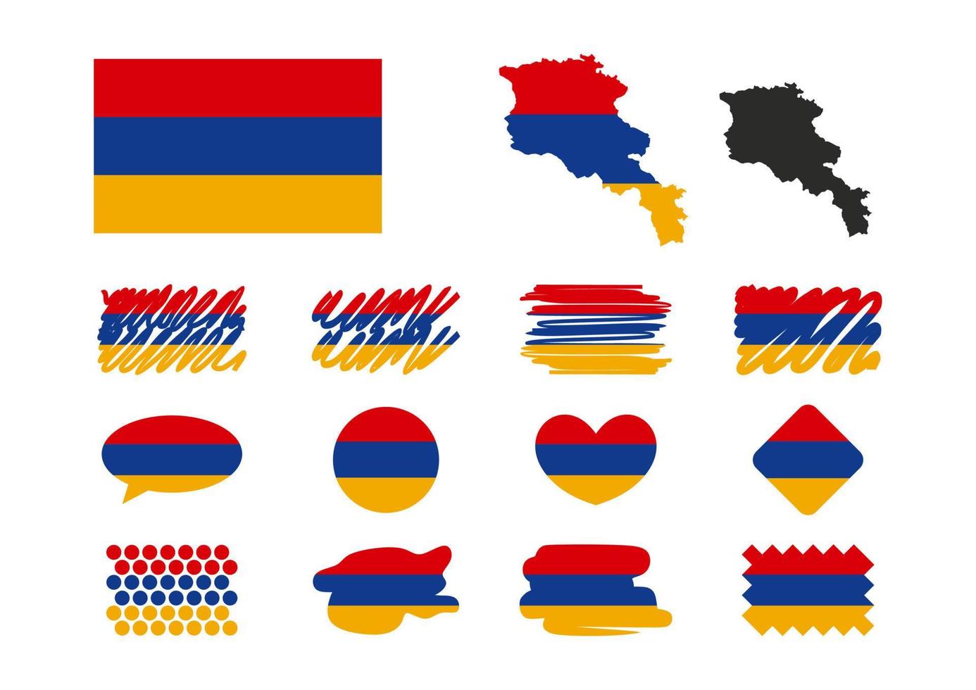 diseño de bandera de armenia o conjunto de diseño de vector de bandera nacional de armenia. mapa