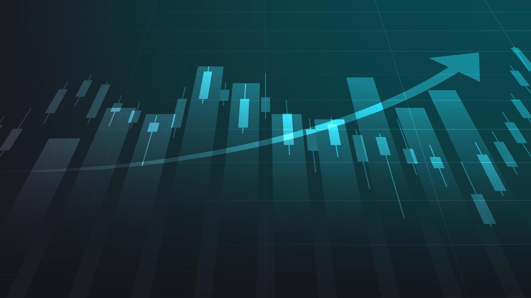 Economy and finance background concept. financial business statistics stock market candlesticks and bar chart with uptrend arrow vector