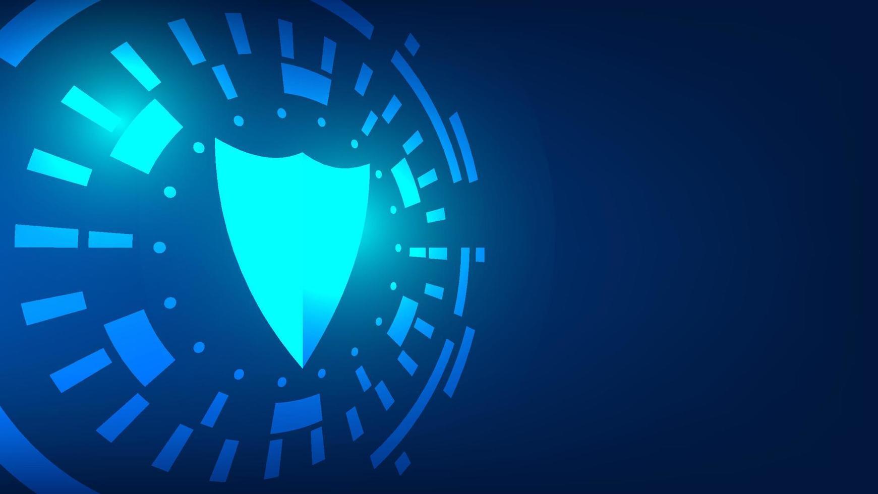 cyber security and data protection concept. shield with hi tech circle on blue lighting background vector