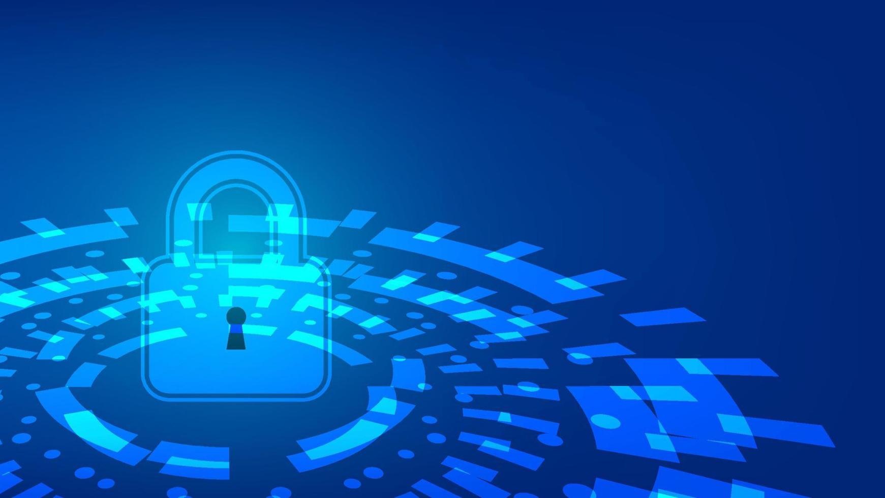 digital padlock with HUD virtual screen on blue background. cyber security technology and privacy data protection concept vector