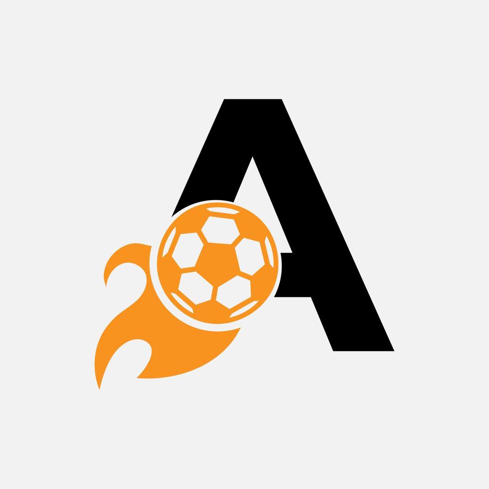 letra inicial un concepto de logotipo de fútbol con icono de fútbol en movimiento y símbolo de fuego. plantilla de vector de logotipo de fútbol