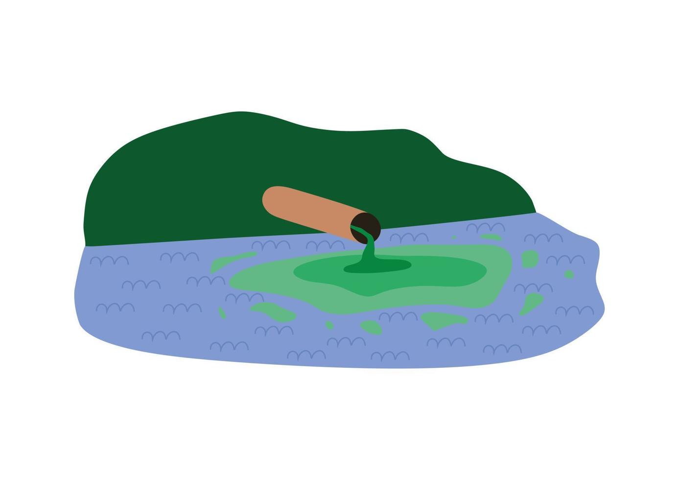 Dirty water from pipes. rusty water flows into the pond from the pipes. vector